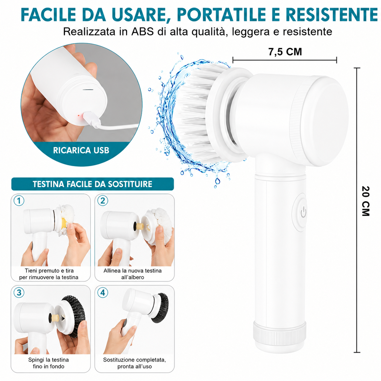 Spazzola elettrica per pulizia senza fili